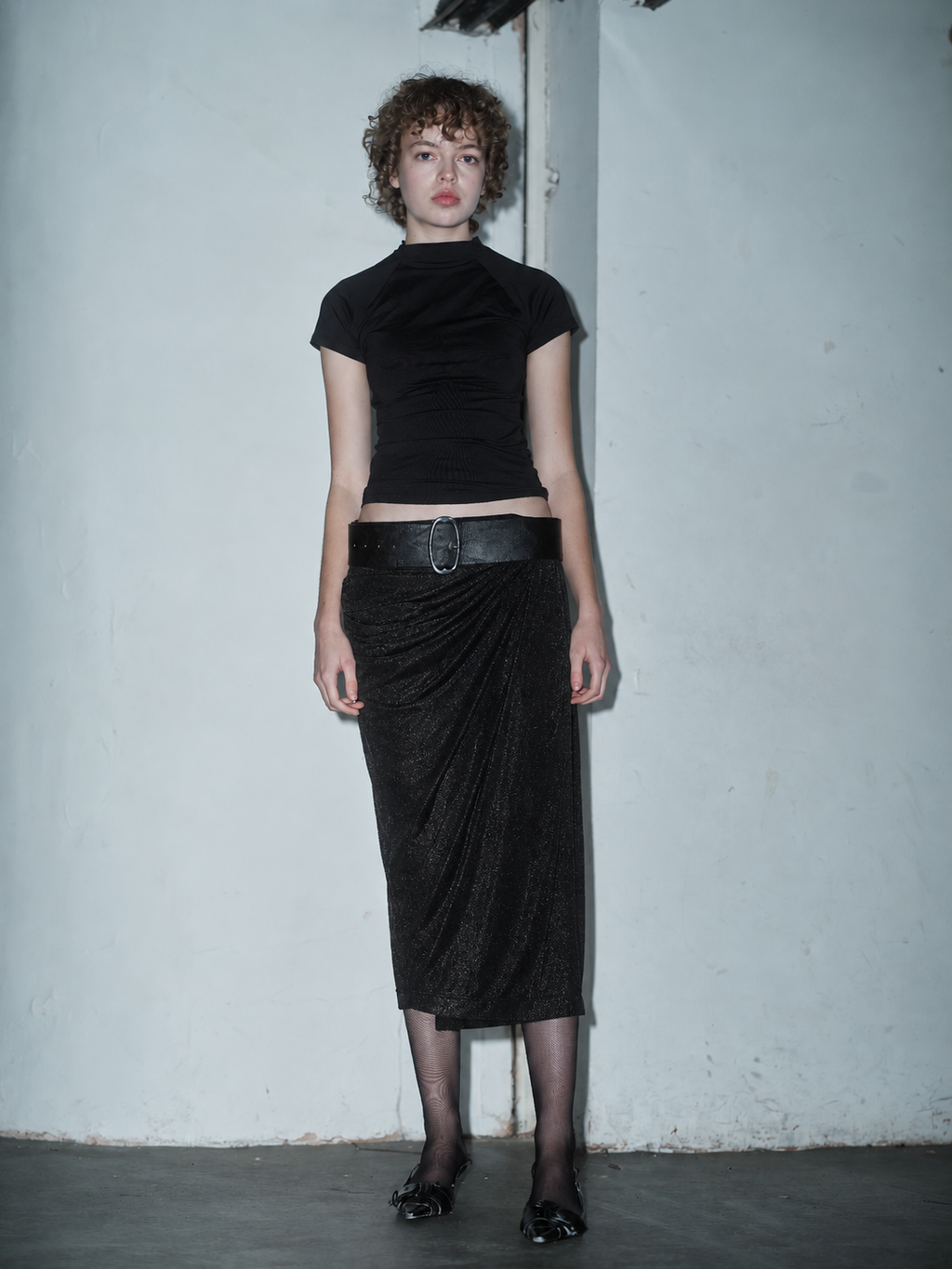 MUSTIQUE — Draped Skirt — Black Shimmer