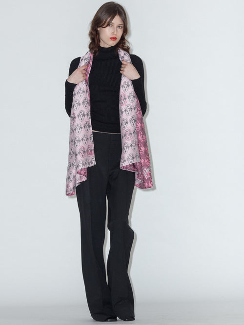 CHARLIE viscose and silk scarf in Pink worn by a model