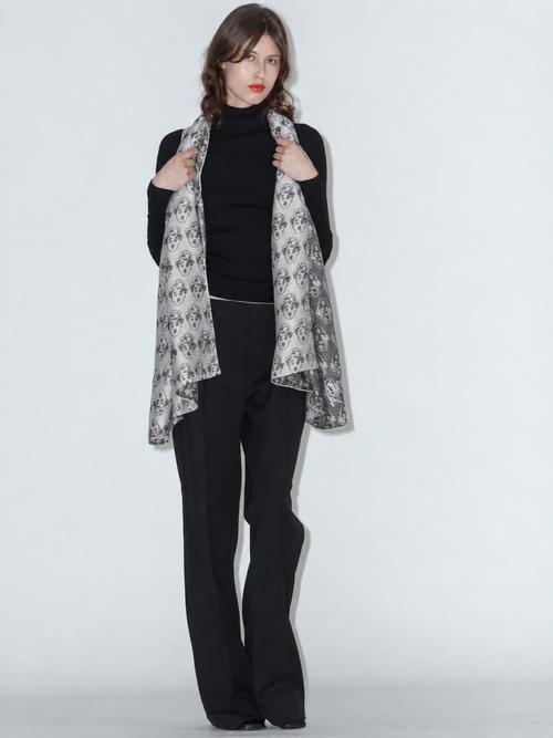 CHARLIE viscose and silk scarf in Gray worn by a model