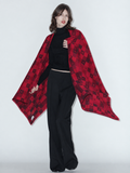 TIC-TAC-TOE wool and cotton scarf in Red worn by a model