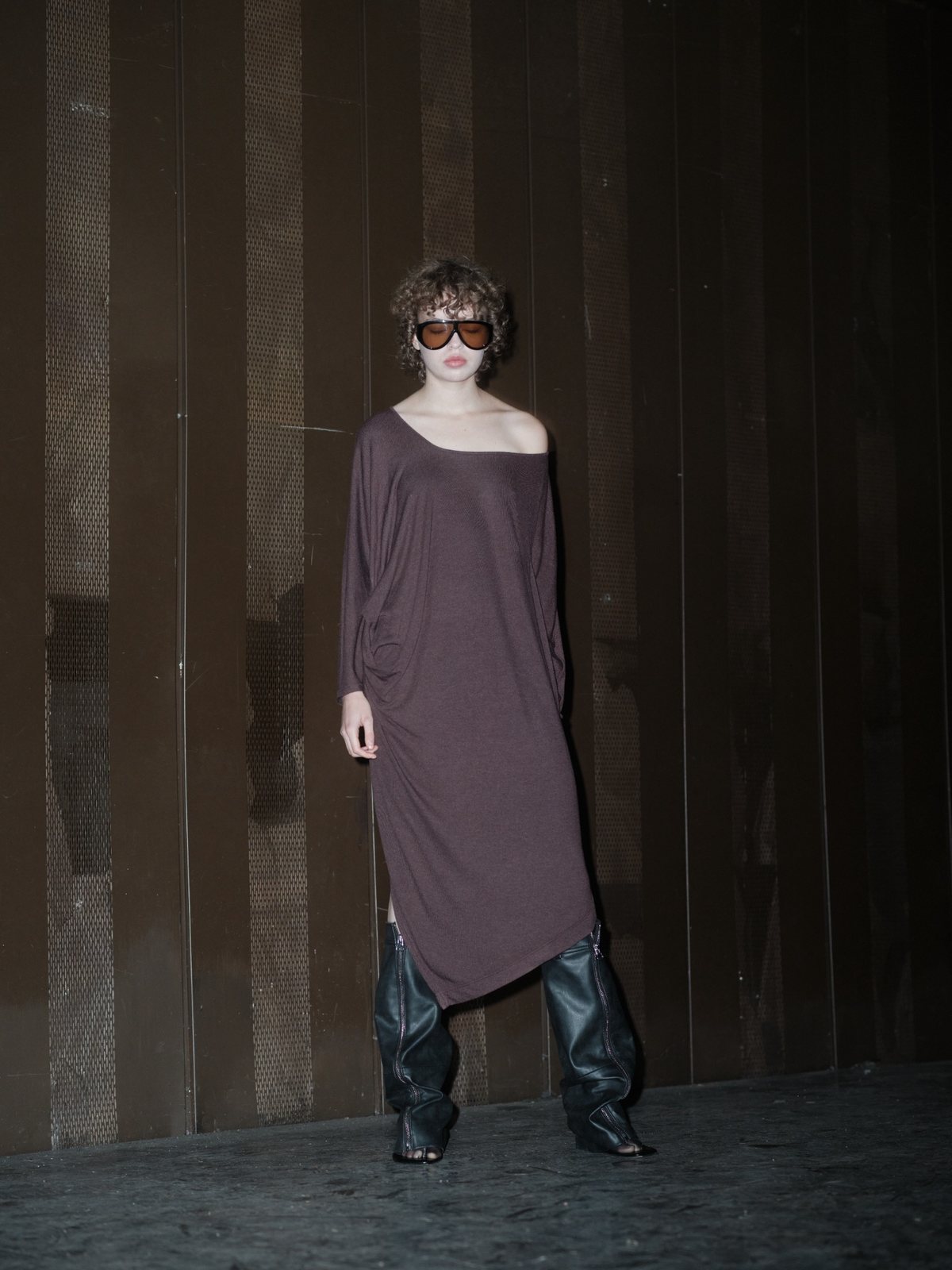 DISRUPTIVE BABE dress in Soft Brown by Xenia Joost, front view