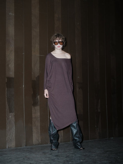 DISRUPTIVE BABE dress in Soft Brown by Xenia Joost, front view
