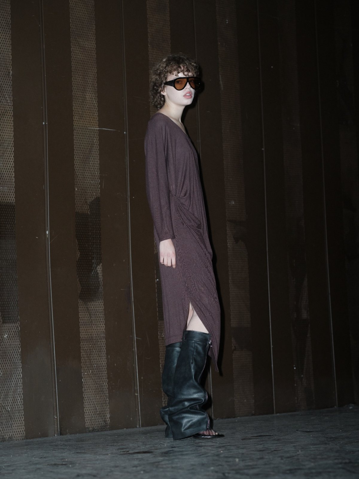 DISRUPTIVE BABE dress in Soft Brown by Xenia Joost, side view