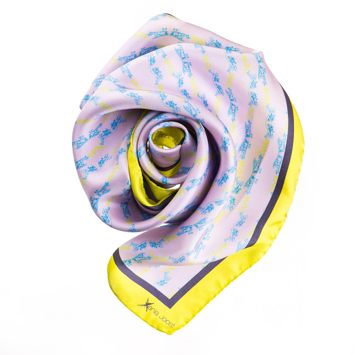 FLY HIGH silk scarf by Xenia Joost, silk print and rolled edge detail