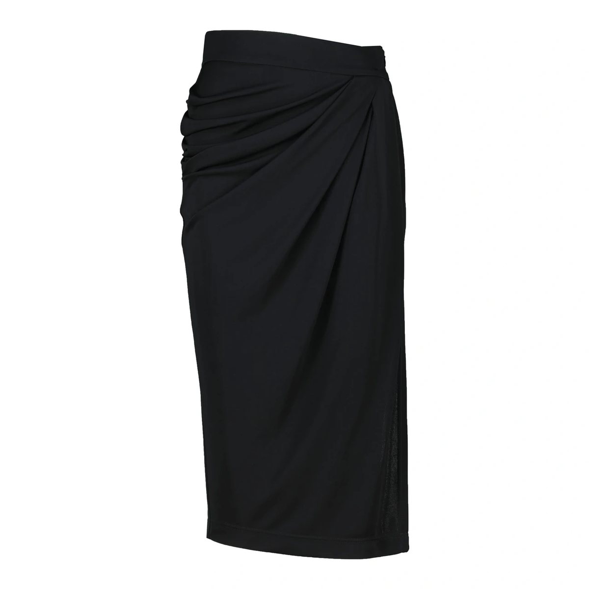 MUSTIQUE draped skirt in fluid black fabric by Xenia Joost, front view