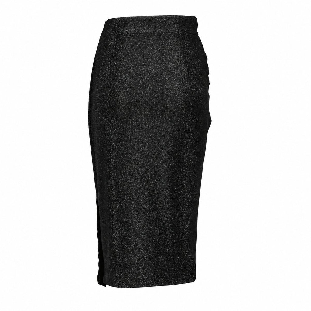 MUSTIQUE draped skirt in black shimmer fabric by Xenia Joost, back view