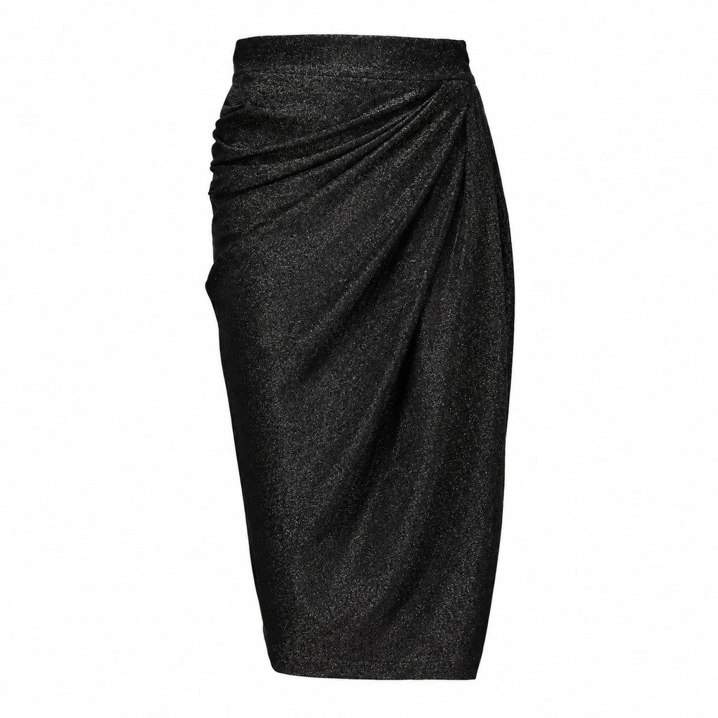 MUSTIQUE draped skirt in black shimmer fabric by Xenia Joost, front view