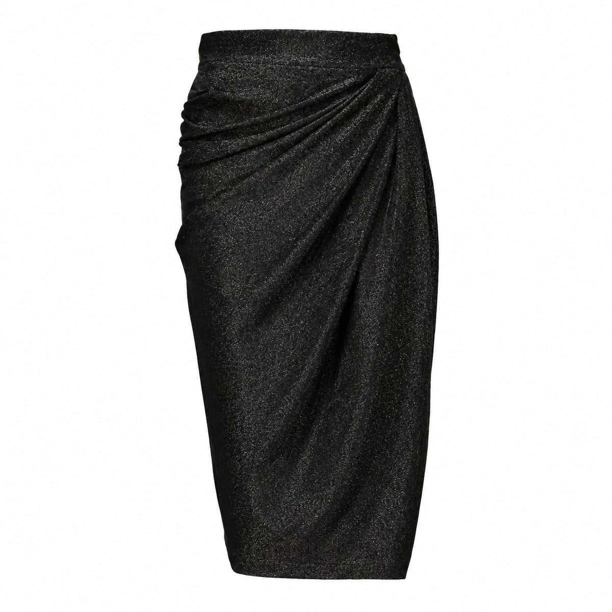 MUSTIQUE draped skirt in black shimmer fabric by Xenia Joost, front view