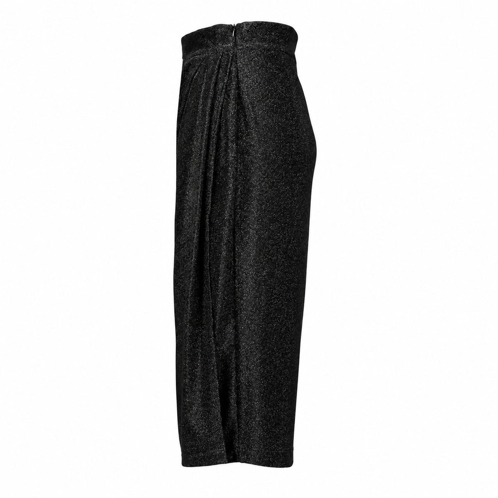 MUSTIQUE draped skirt in black shimmer fabric by Xenia Joost, side view