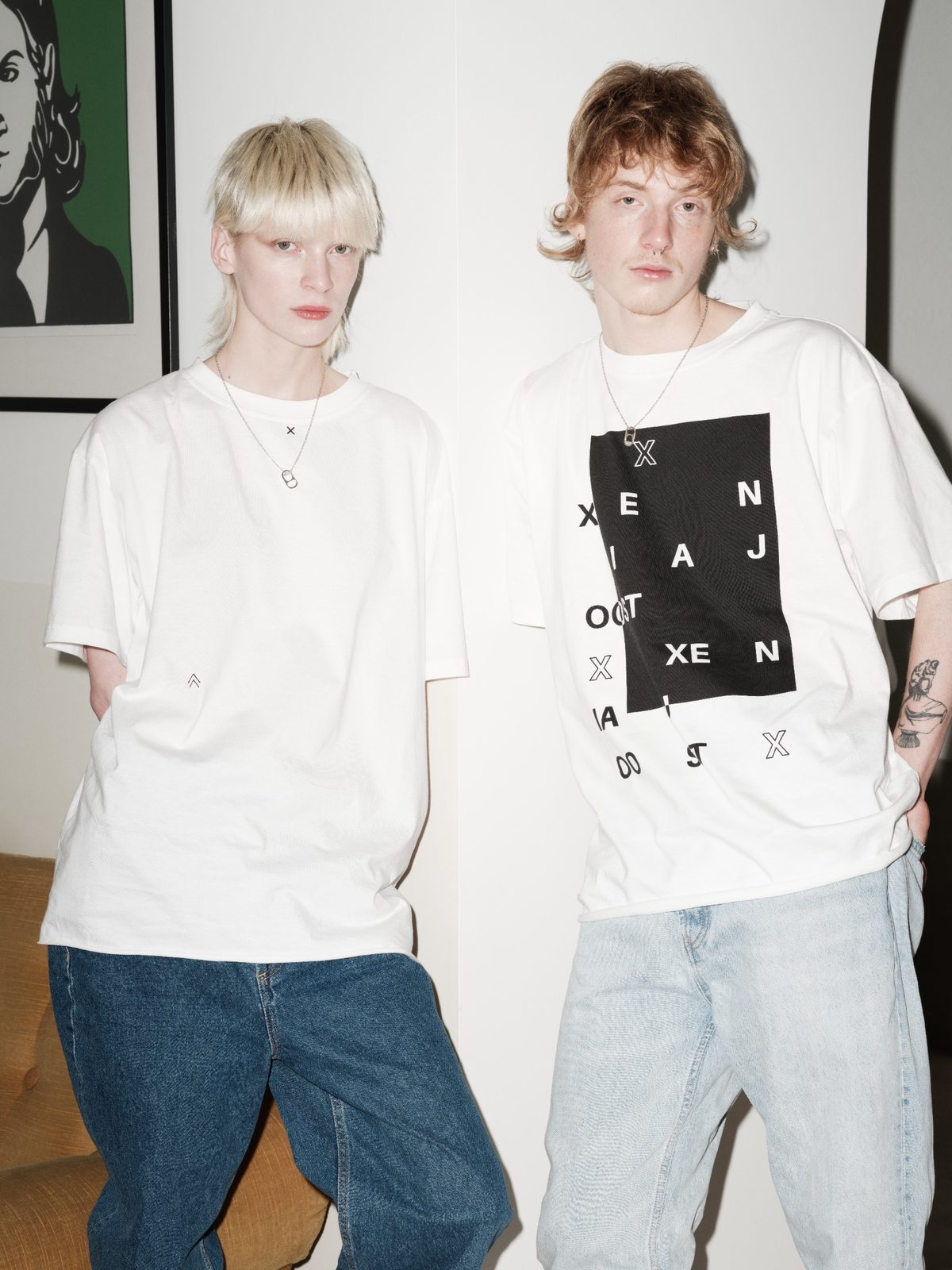 OUTSIDE OF THE BOX unisex T-shirt by Xenia Joost worn by two models
