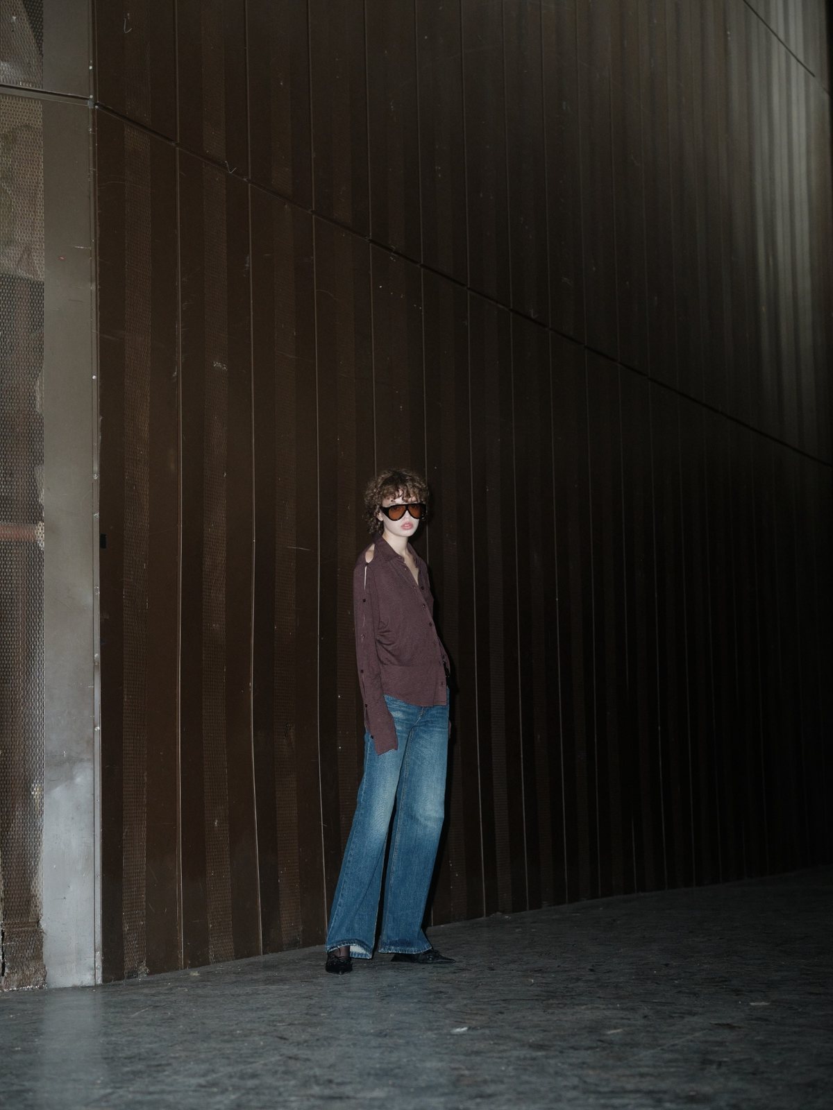 SLEEK VENTURA top in brown by Xenia Joost, full-length styled view editorial
