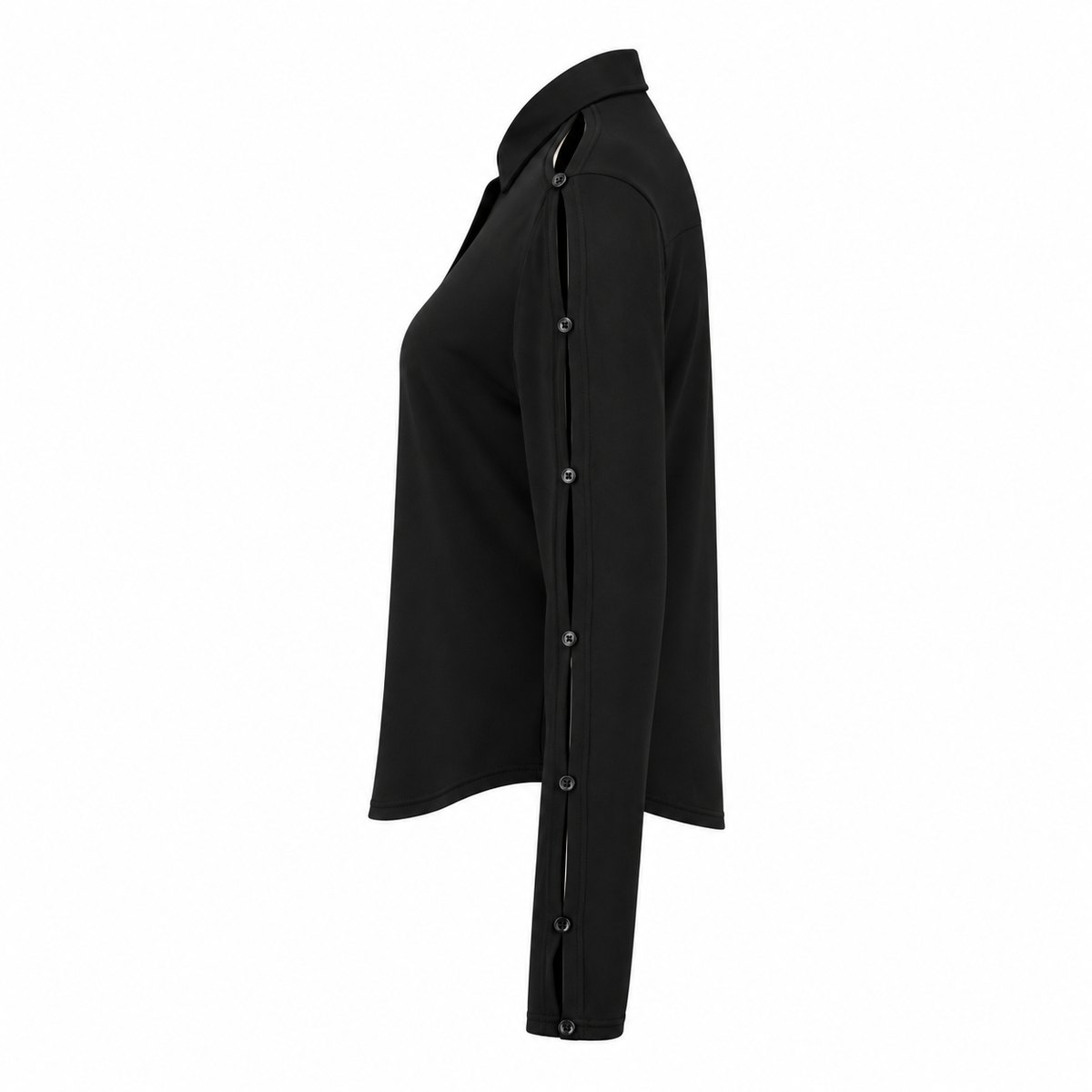 SLEEK VENTURA top in fluid black by Xenia Joost, side product view 
