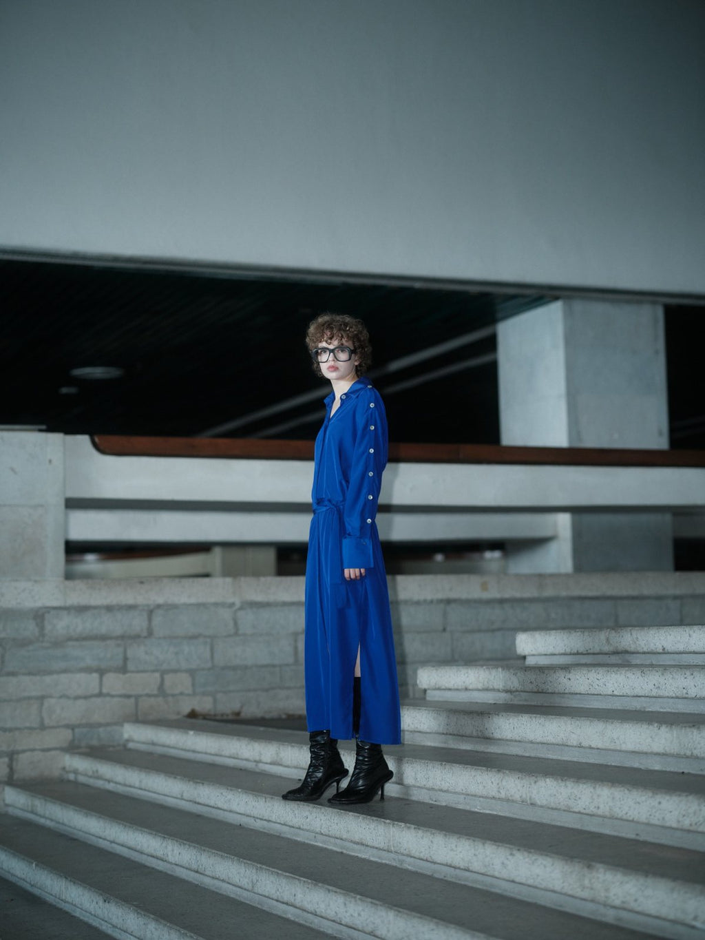 THE STATEMENT DRESS — Sleeve It Up 002 in vivid blue, full-length side view