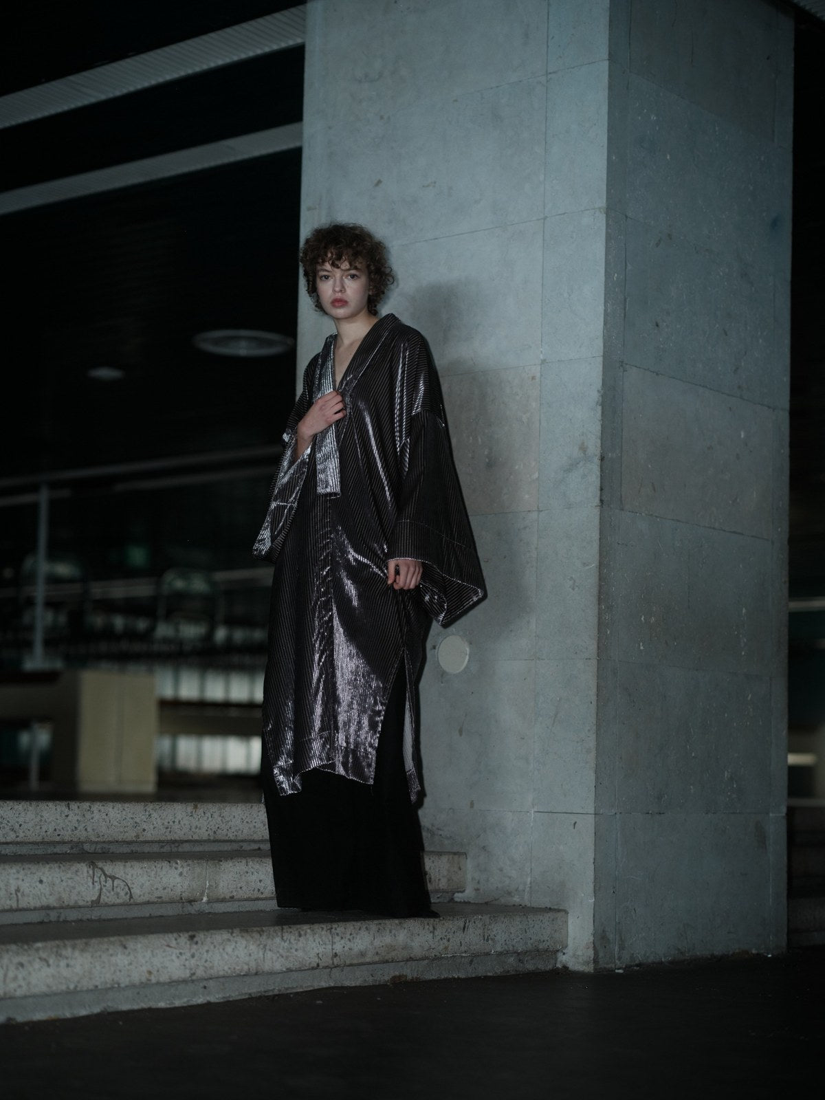 VELVET SWAGGER soft velvet kimono by Xenia Joost, full-length editorial view