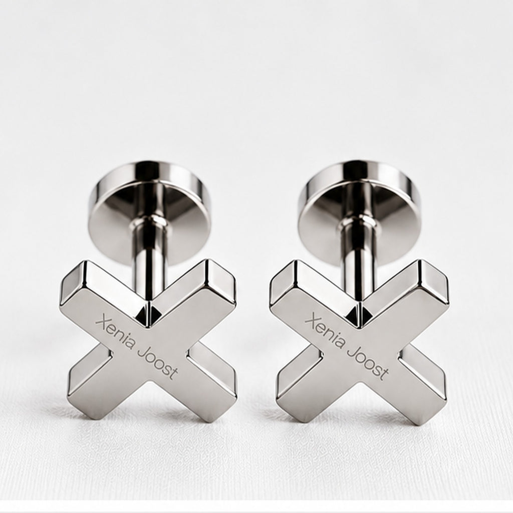 X cufflinks by Xenia Joost in polished silver finish, pair