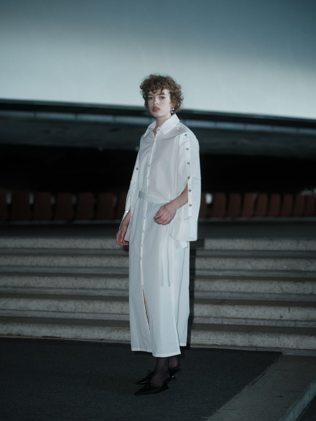 THE STATEMENT DRESS in white by Xenia Joost, full-length view