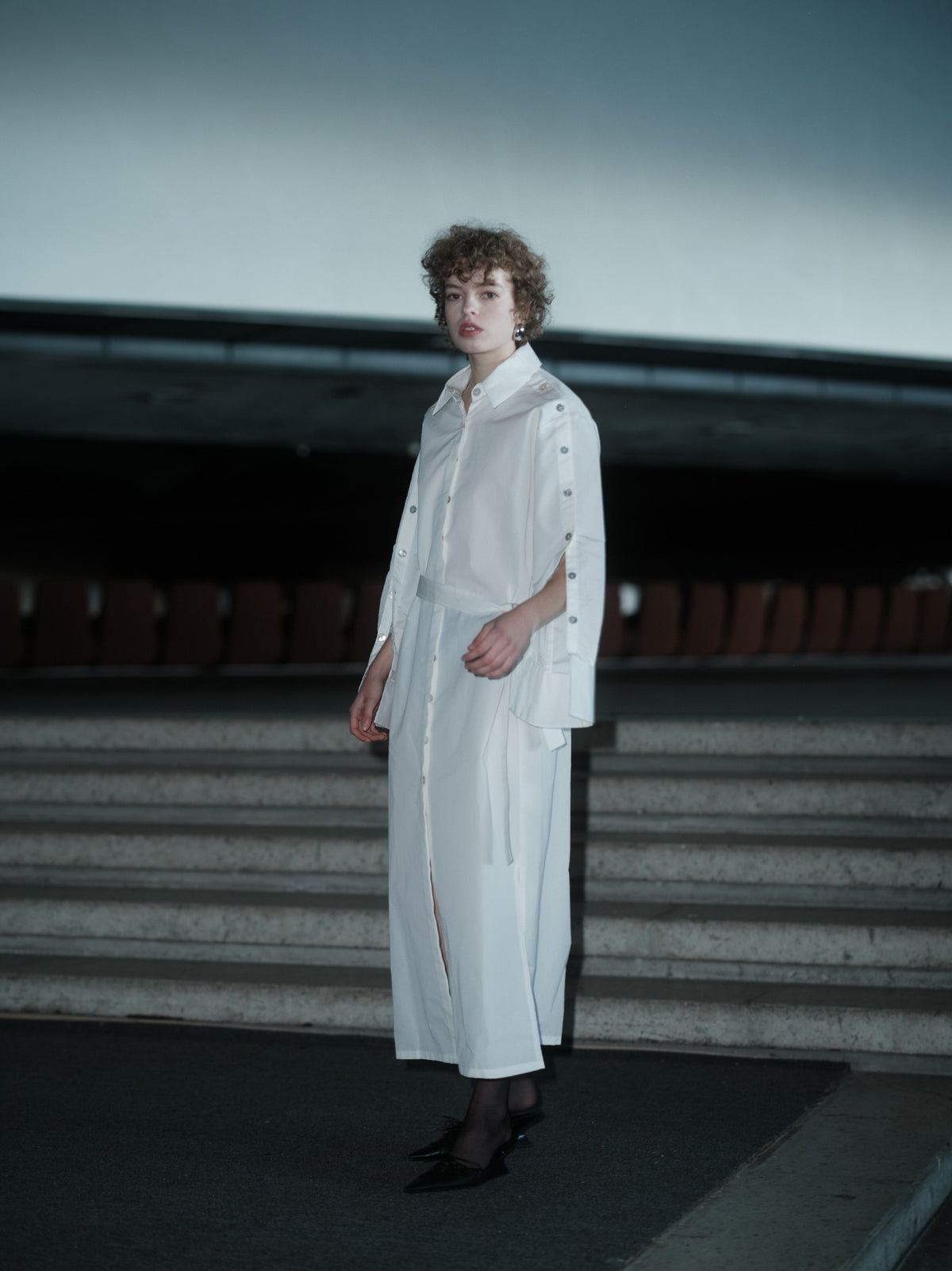 THE STATEMENT DRESS in white by Xenia Joost, full-length view